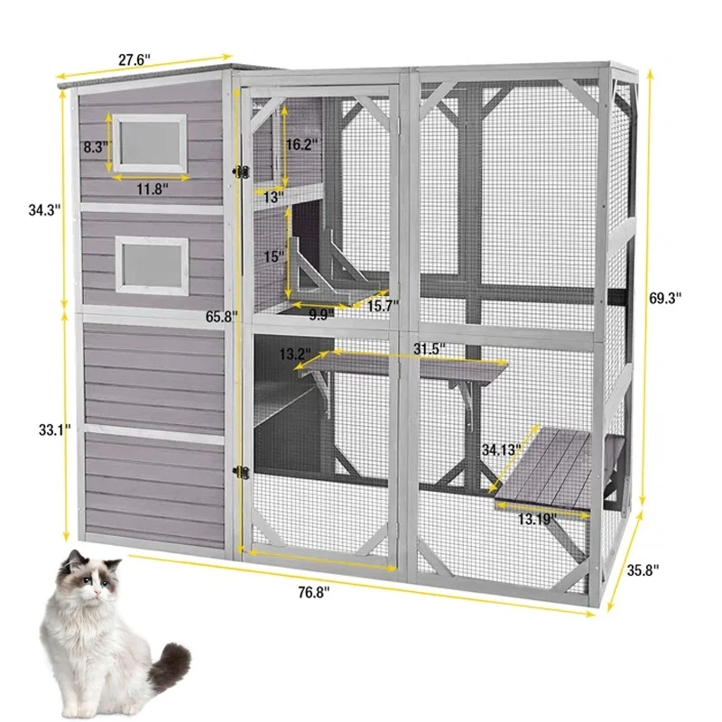 حار بيع في الهواء الطلق كبير خشب متين قفص الحيوانات الأليفة بيت القط الخشبي #1