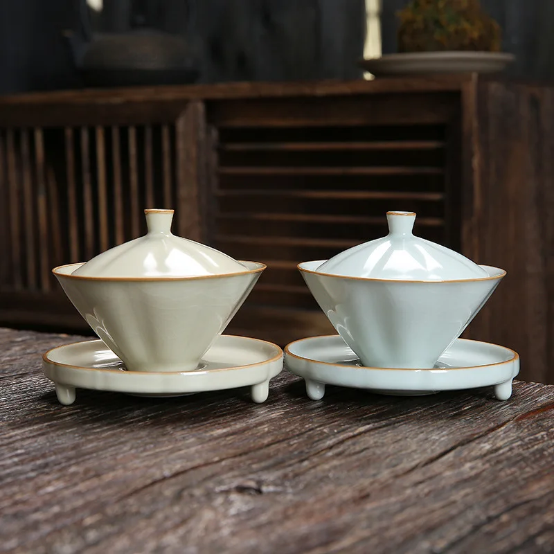 

Gaiwan Infuser Tibetan Teaware Teapot Ru Kiln Ceramic Sancai Cover Bowl Single Tea Bowl Slice Nourishing Kung Fu Set Accessories