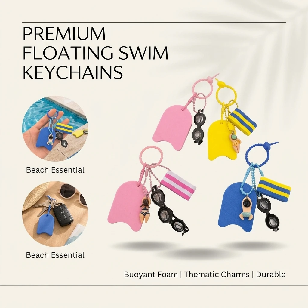 Cute Cartoon Swimming Pool Keychain with Goggles Pendant Floating Board Backpack Decoration Student Sports Gift