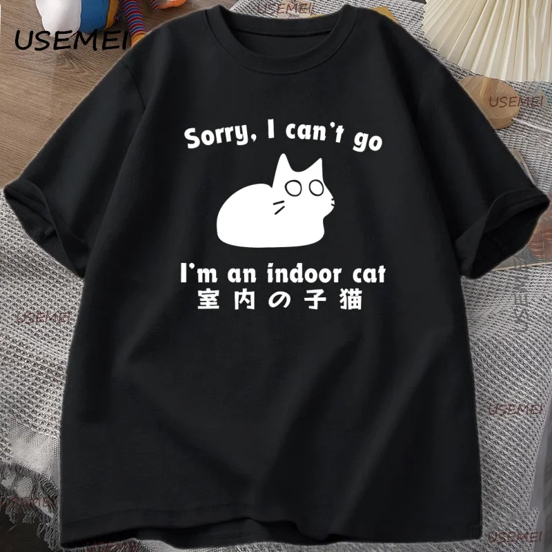 

Sorry I Can't Go I'm An Indoor Cat T-shirt Funny Kitten T Shirt Japanese Style Cute Cat Lover Tee Humor Short Sleeve Tshirt