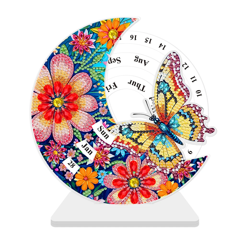 Acrylic Special Shaped Colorful Pattern Diamond Painting Calendar Ornament Diamond Art Desktop Perpetual Calendar for Beginners