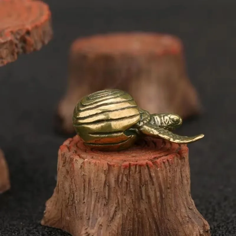 New Retro Brass Turtle Statue Mini Turtle Tea Pet Crafts Desktop Bar Fun Turtle Sculptures Home Decoration Animal Ornaments Gift