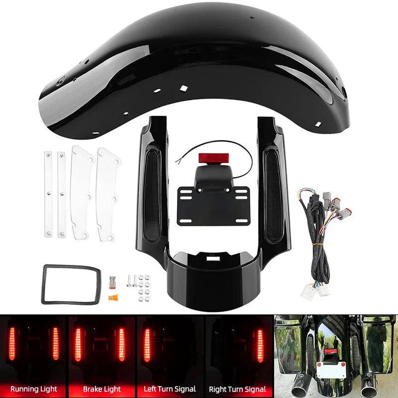 Motorcycle Rear Fender System Extension LED Fascia Set For Harley Touring Street Electra Road Glide FLHX FLHR 09-13