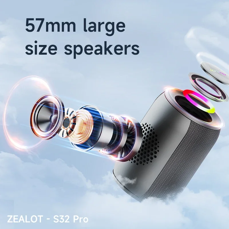 Zealot S32 pro Bluetooth Wireless Outdoor Portable Subwoofer Speaker Waterproof IPX6 Dual Pairing 3600mAh Wireless Speaker
