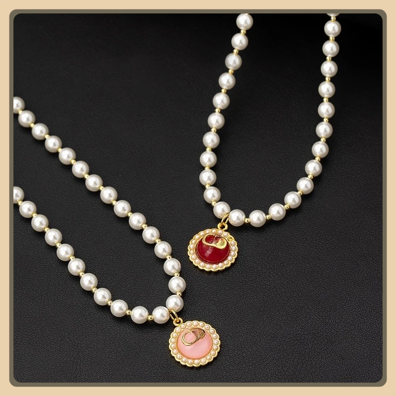 

Двухслойное жемчужное ожерелье из бисера с двухцветной подвеской в виде круглой каймы, легкий роскошный и элегантный стиль, многослойная длинная цепочка