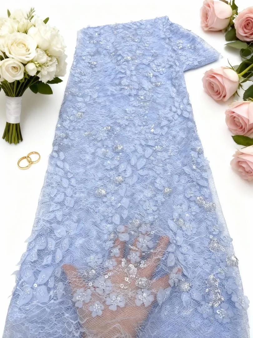 

African Design Luxury With Beads Lace Nice Nigerian French 2025 High Quality Sequins Tulle Lace Fabric For Women Wedding Dresses