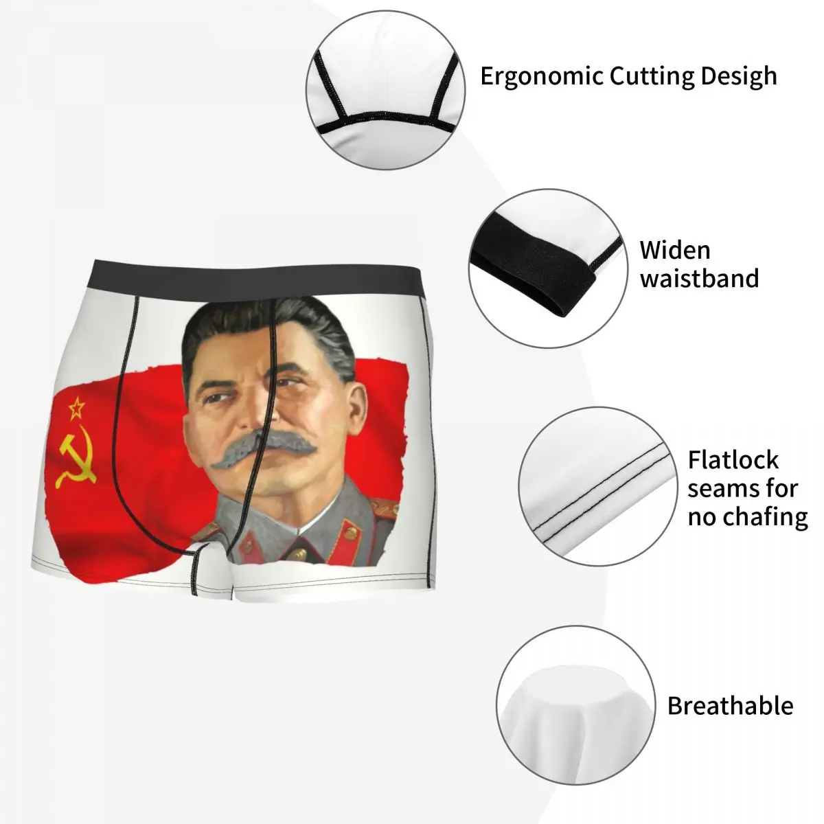 Josef Stalin And USSR Flag Underwear Men Breathbale Russia Soviet Union Boxer Briefs Shorts Panties Soft Underpants For Male