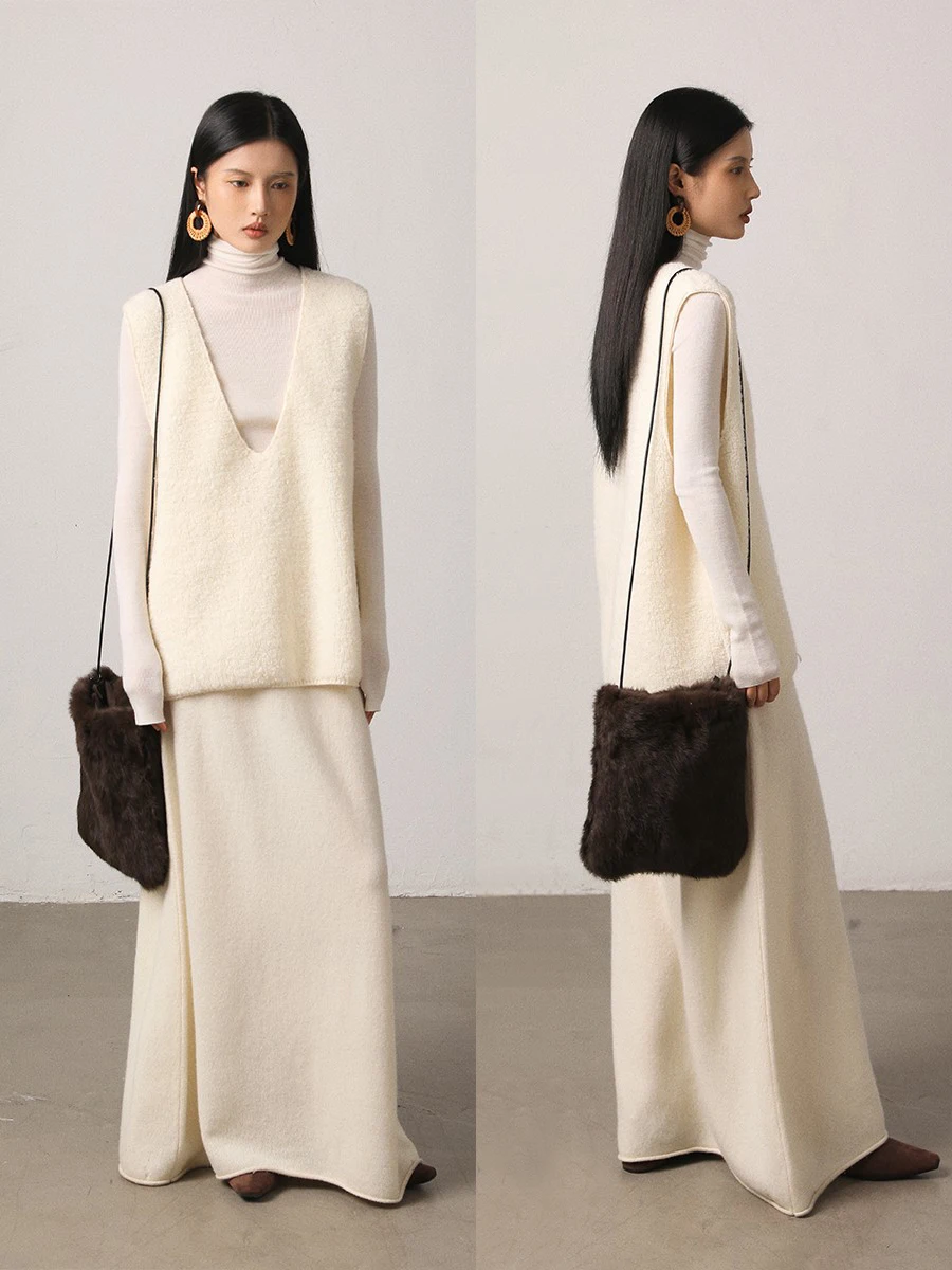 

Vimore 00% Merino Wool Knitted Vest Classic Circle Fce Large V-ne Layering Women's Faion Commute Sle Regular Length