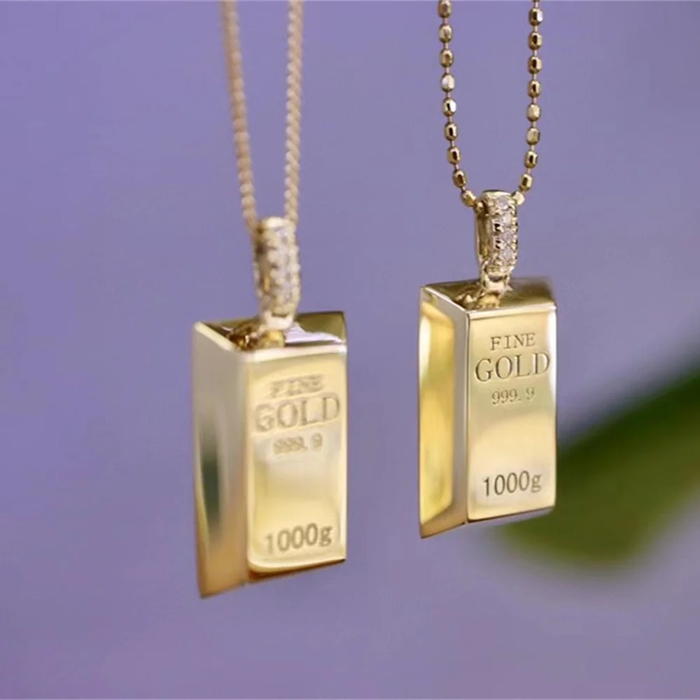 

Diamond Necklace Pendant 18K Import Solid Yellow Real Gold Jewelry(AU750)Women Chain Ins Simple Style Small Gold Bar Lettering