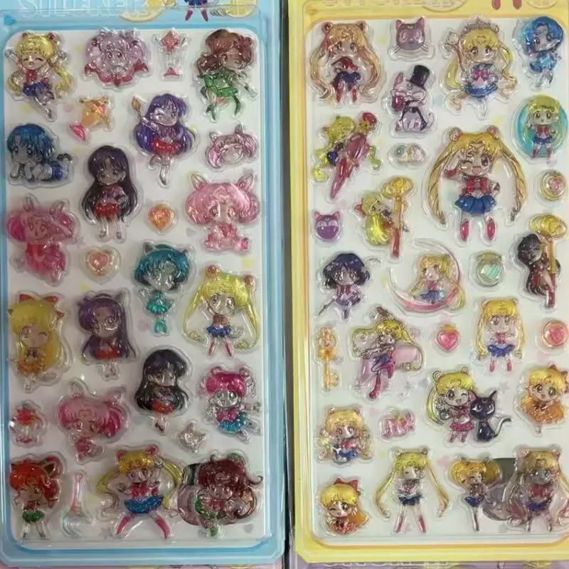 4 Stück Cartoon Sailor Moon 3D Kristall-Relief-Aufkleber Peripherie-Handyhüllen-Dekoration DIY-Material-Aufkleber Schüler-Belohnungsgeschenke
