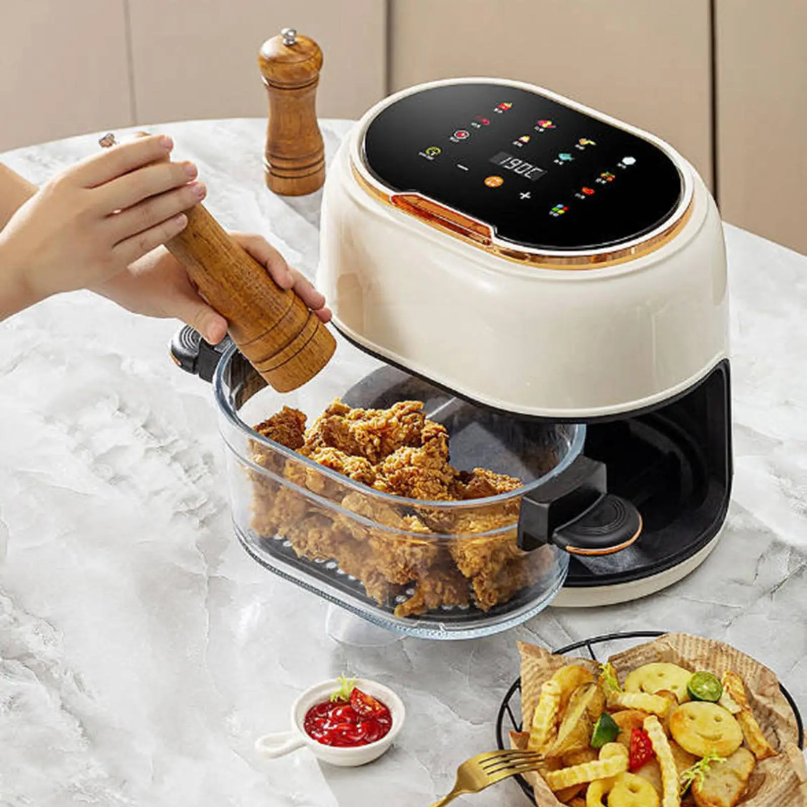 Compact Electric Glass Fryer 4L Non-fat Digital Air Fryer with Long Tray for Home Fries Desserts and Chicken Compact Electric Glass Fryer 4L Non-fat Digital Air Fryer with Long Tray for Home Fries Desserts and Chicken