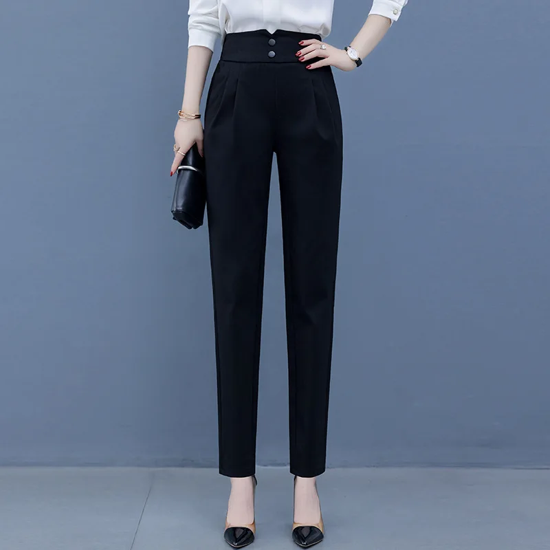 ارتفاع الخصر التخسيس تنوعا المرأة الخريف بدلة أنيقة السراويل ثنيات عارضة سليم السراويل تنوعا السراويل للنساء