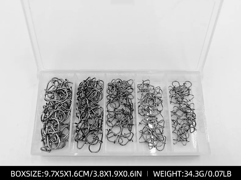 ShareShark 150 Stück/Box Angelverbinder Wirbel Edelstahl Hakenverschluss Snap-Wirbel Ringe Angelzubehör Werkzeug – Detail 8