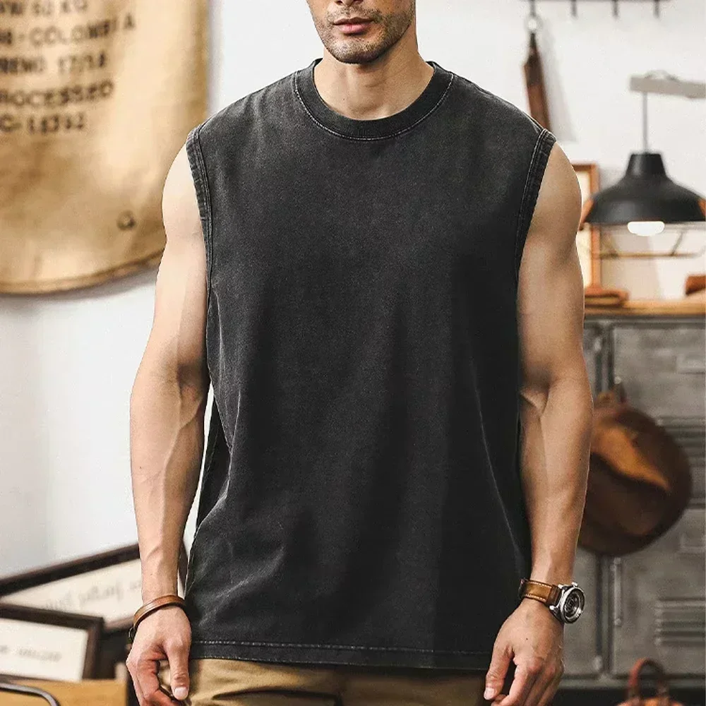 Herren Oversize Vintage Washed 100% Baumwolle Ärmelloses Tanktop 2026 Trend Lebensbaum-Print Lässige Outdoor-Workout-Weste – Detail 4