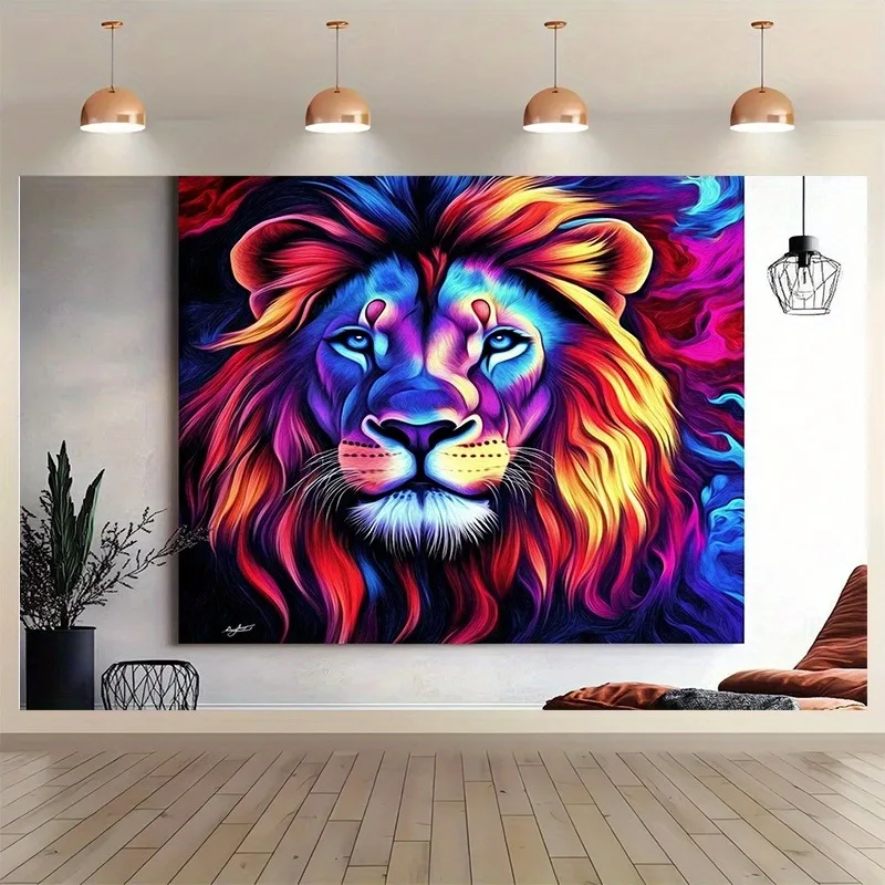 

Vibrant Lion Head Neon Tapestry,UV tapestry wall hanging bedroom home party decoration