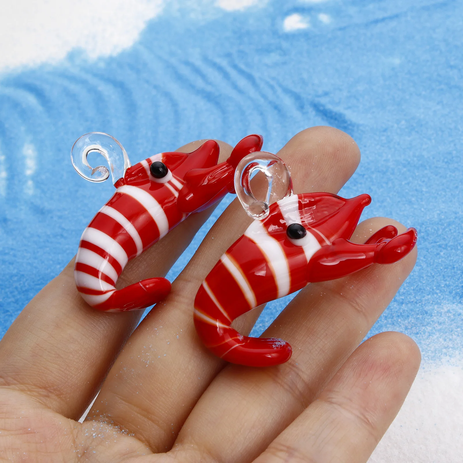 DoreenBeads 1 pezzo 3D Red Lobster Stripe Lampwork Glass Ocean Jewelry pendenti gioielli fai da te che fanno ornamento decorazione dell\'acquario