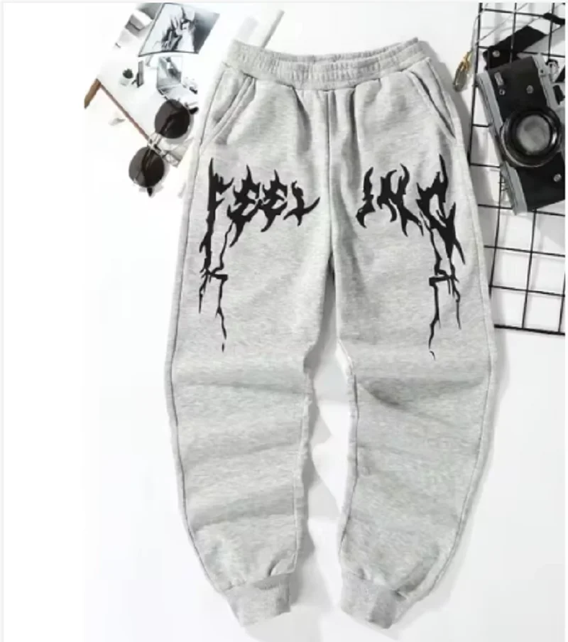 

2025 American Knitted Sports Printing Pattern Casual Solid Color Men's Leggings with Loose and Versatile Drawstring Pants