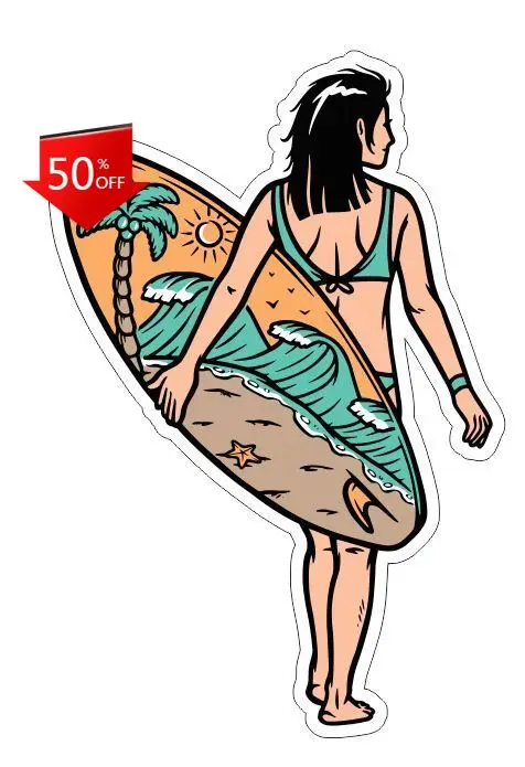

Surfer Girl Tropic Tropical Cool Window Truck Camper Van Laptop Sticker Trendy Funny Vintage