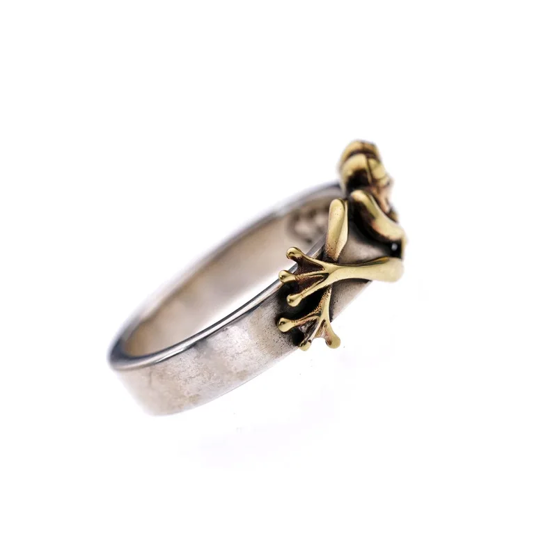 Fashion Two Tone Frog Ring Opening Adjustable Animal Finger Ring for Men Women Cocktail Party Jewelry Accessories