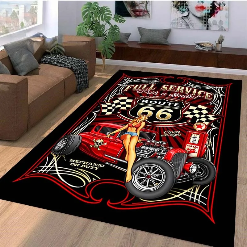 1PC Route 66 Arts Pattern Living Room Rugs Kitchen Rug Non-Slip Door Mats Pop design Bath Mat Carpet for Home Sink Laundry Decor