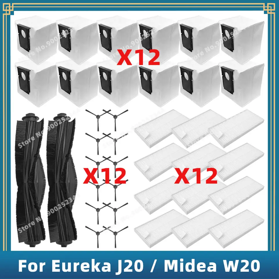 Fixbetter Accessoireset voor Eureka J20, Midea W20 / W20 Pro robotstofzuiger reserveonderdelen. 1 hoofdrolborstel, 4 Hepa-filters, 4 zijborstels, 1 borstel