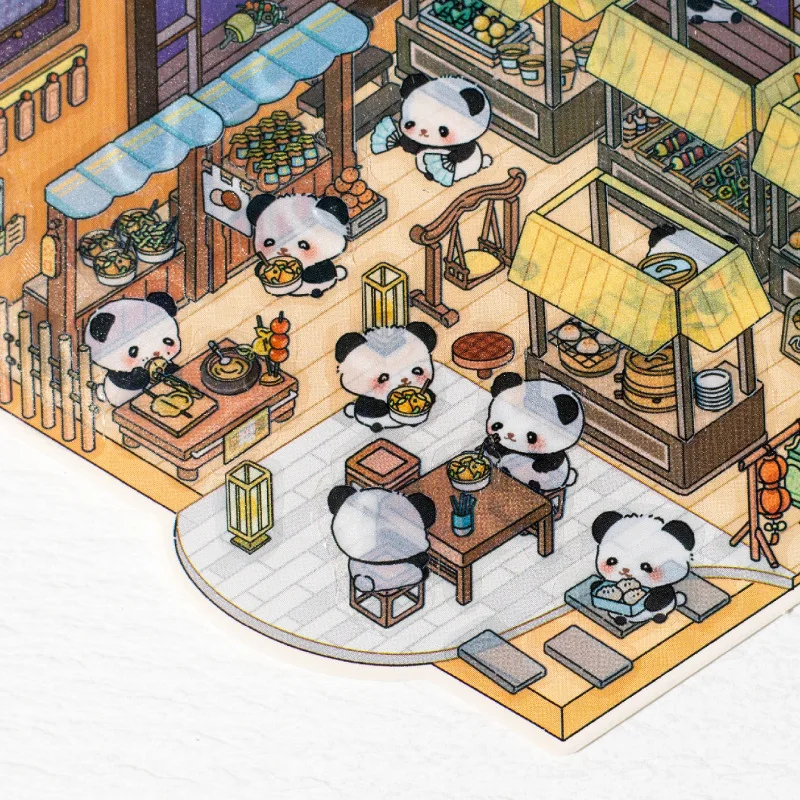 Mr. Paper, Chinese Style Panda Themed 3D House Landscaping Sticker Pack, Creative DIY Collage Scrapbook, Handmade Diary Stickers