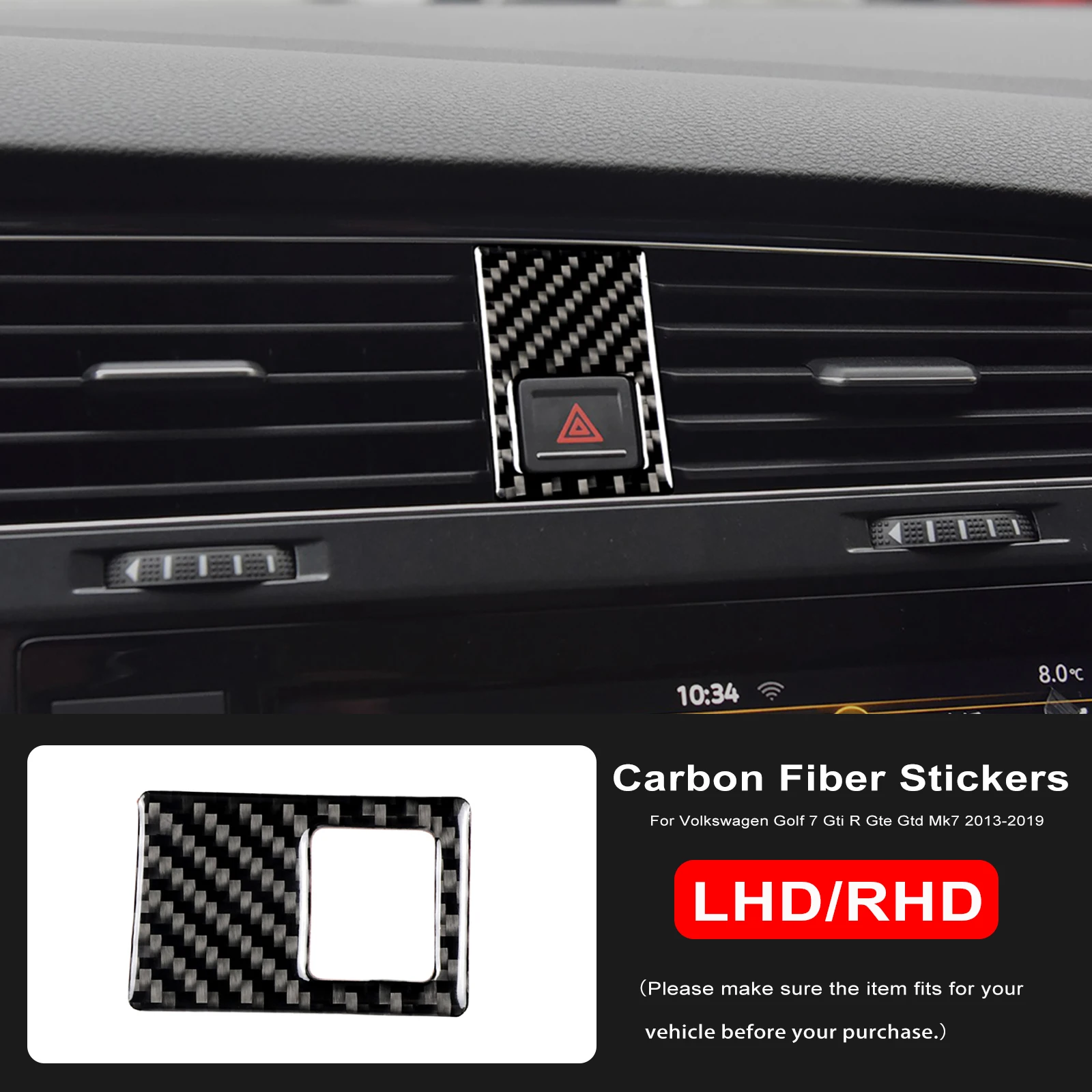 For Volkswagen Golf 7 Gti R Gte Gtd Mk7 2013-2019 Auto Center Control Emergency Warning Light Cover Sticker Trim Car Accessories