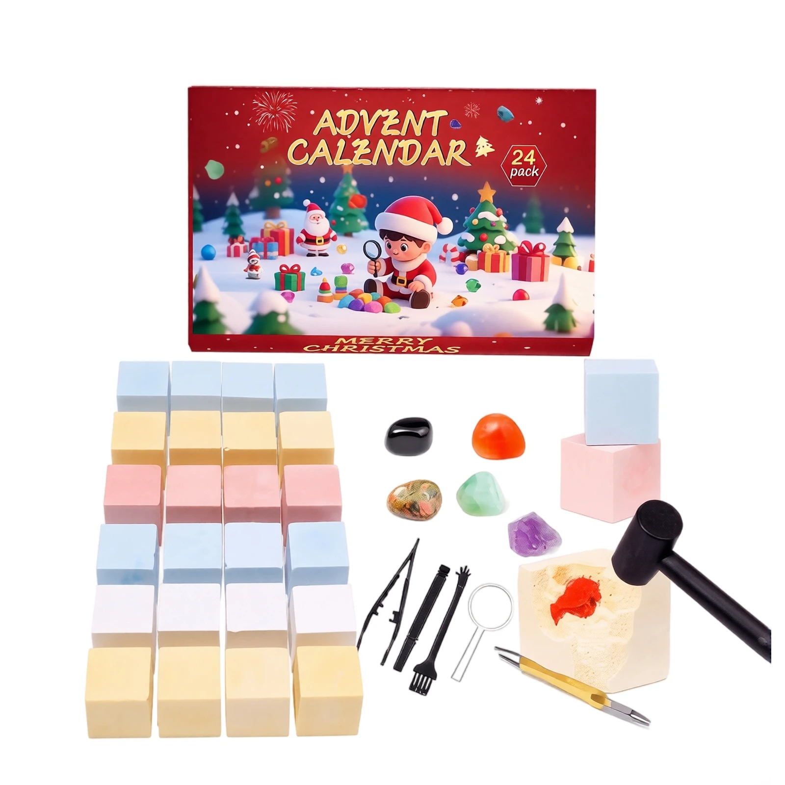 Gem Digging Advent Calendar 24 Pack Excavation Stone Mining Kit Holiday Countdown Collectible Gift Box Set