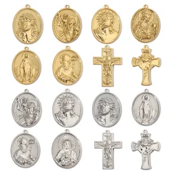 3pcs/Lot Religious Jesus Stainless Steel Diy Charms Men God Cross Earring Necklace Making The Virgin Mary Jewelry Pendant