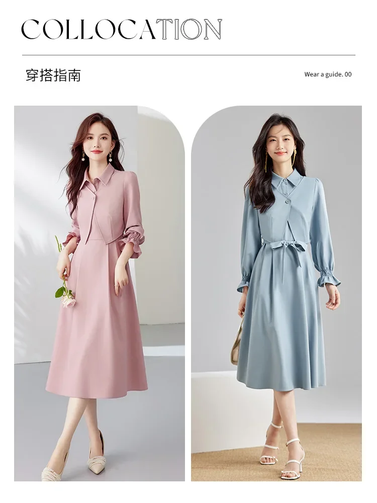 Vimly 2023 Early Autumn Elegant Shirt Dress for Women 2023 Fashion Collared Belted A-line Long Puff Sleeve Ladies Dresses M2592