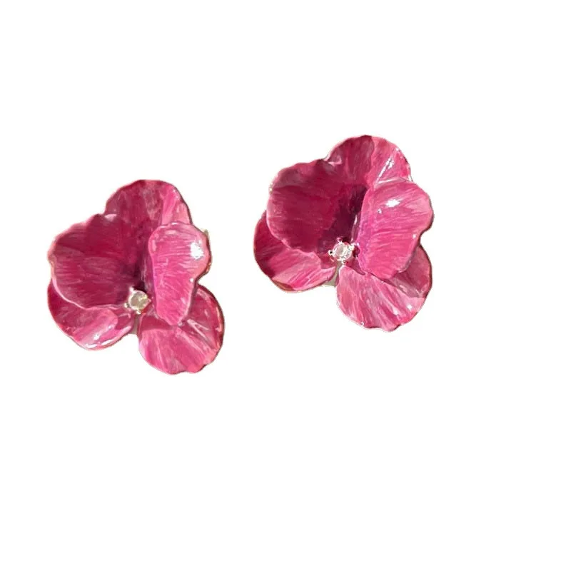 Pink Flowers Drops Glaze Earrings Japanese And South Korean Style Elegant Fashion Stud Earrings Ms Travel Wedding Accessories