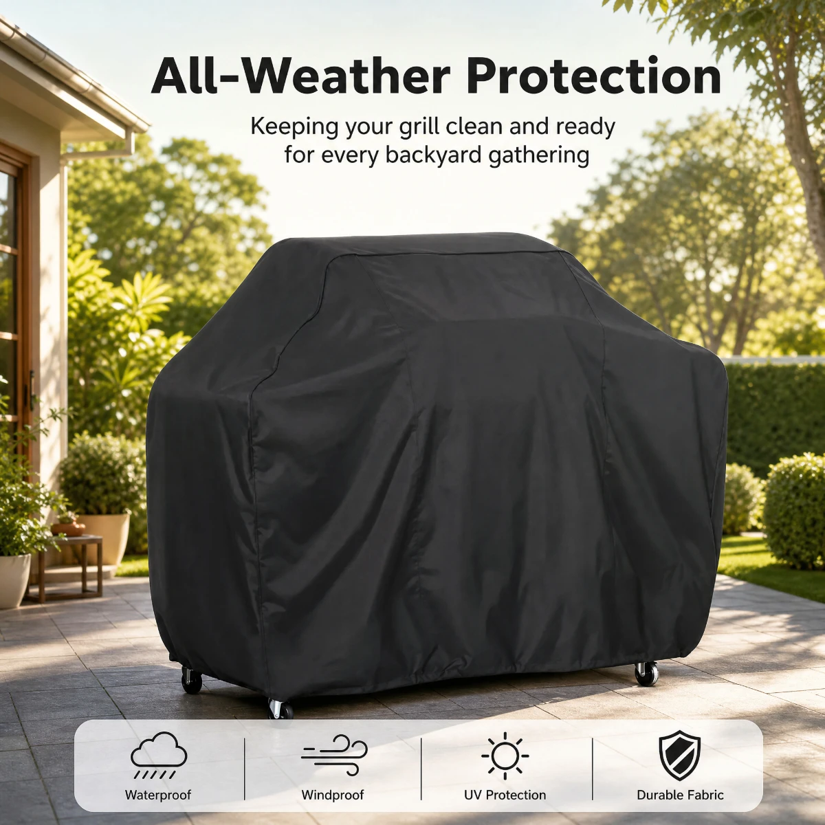 Housse de protection robuste pour barbecue, disponible en plusieurs tailles, idéale pour protéger les barbecues d’extérieur et de jardin, durable et facile à nettoyer.