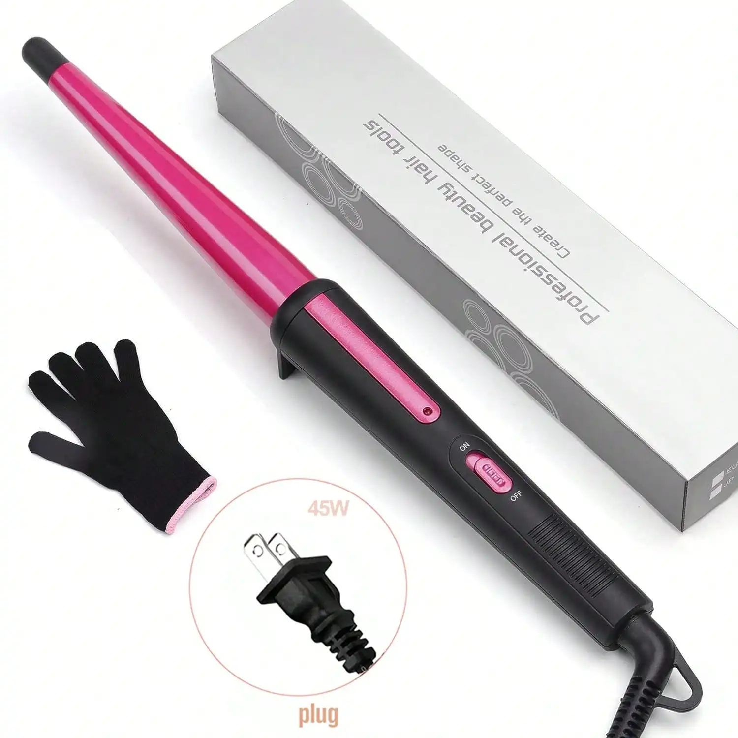 1pc 13.25in Pink Conical Curling Iron W/ 1 Heat Glove, Simple On/Off Switch For Home Use,sb25042896280670878