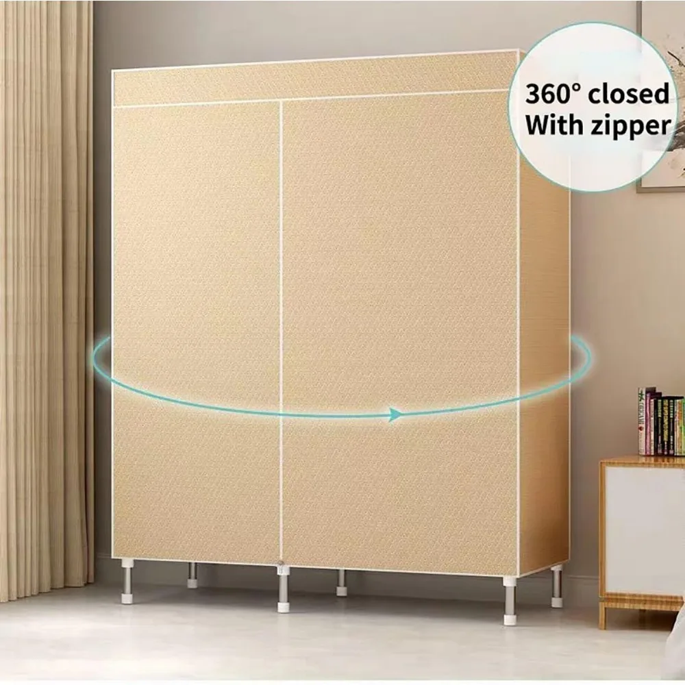 منظم خزانة ملابس محمول من القماش غير المنسوج مع 3 أرفف و4 قضبان تعليق لحلول تخزين الملابس #6