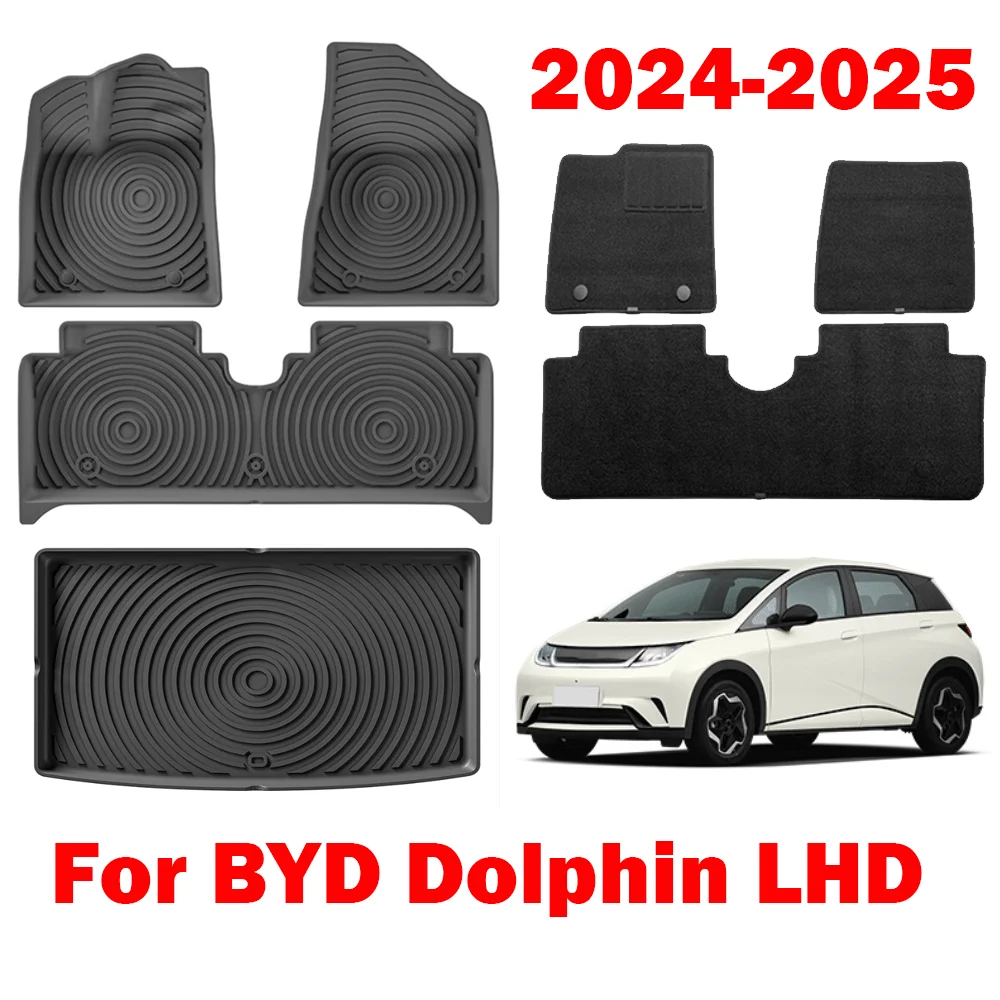 

For BYD Dolphin 2024 2025 TPE 3D Car Floor Mats Cargo Liner Trunk Pad Foot Mat Odorless Tray Set Waterproof BLACK Left Rubber