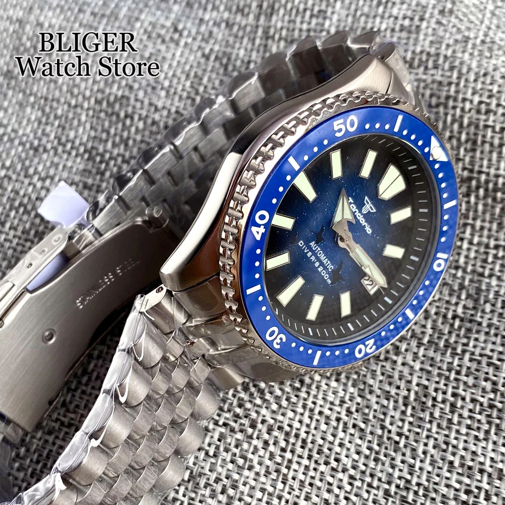 41mm NH35A 20ATM Diving Tandorio Blue Dial Automatic Watch Men Luminous Sapphire Glass Luxury Clock Stainless Steel Orange White