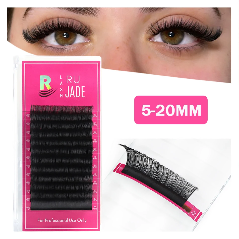 Rujade Long Lash 20mm Individual Eyelash Extensions Faux Mink Classic Lash Trays Soft Volume Cilio False Lash Extension Supplies