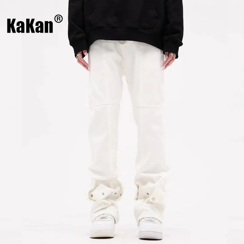 Kakan - European and American New Vintage Loose Fitting Jeans for Men, High Street Straight White Black Long Jeans K41-3136