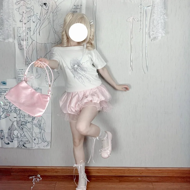 2025 صيف جديد اليابانية Rojita نمط الحلو لطيف قنديل البحر تنورة الشيفون التخسيس منخفضة الخصر منتفخ نصف التنانير الملابس النسائية