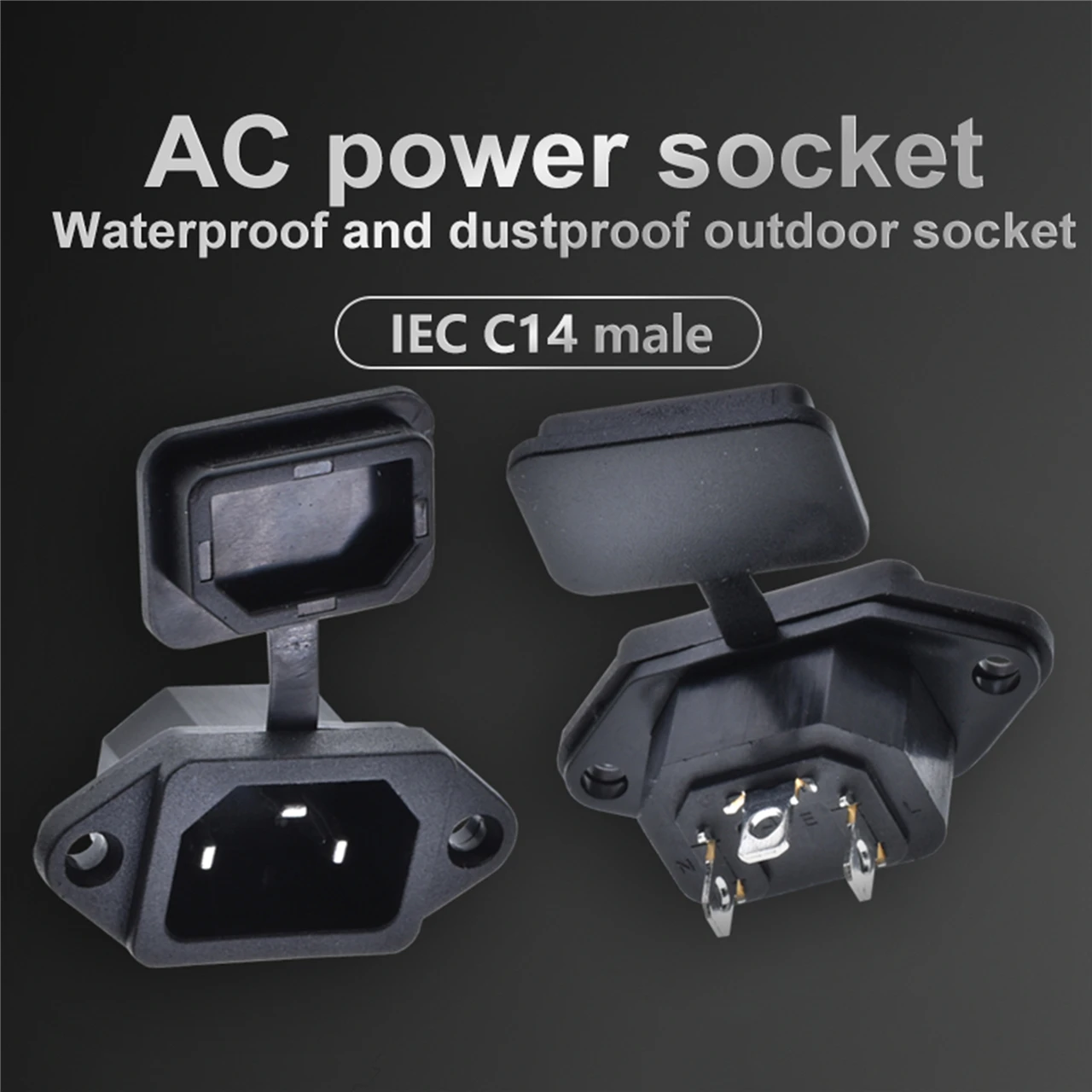 IEC320 C14 Plug Connector 3Pins10A AC Electrical Panel Mounted Power Socket With Waterproof PVC Cover For Car Motorcycle Trailer