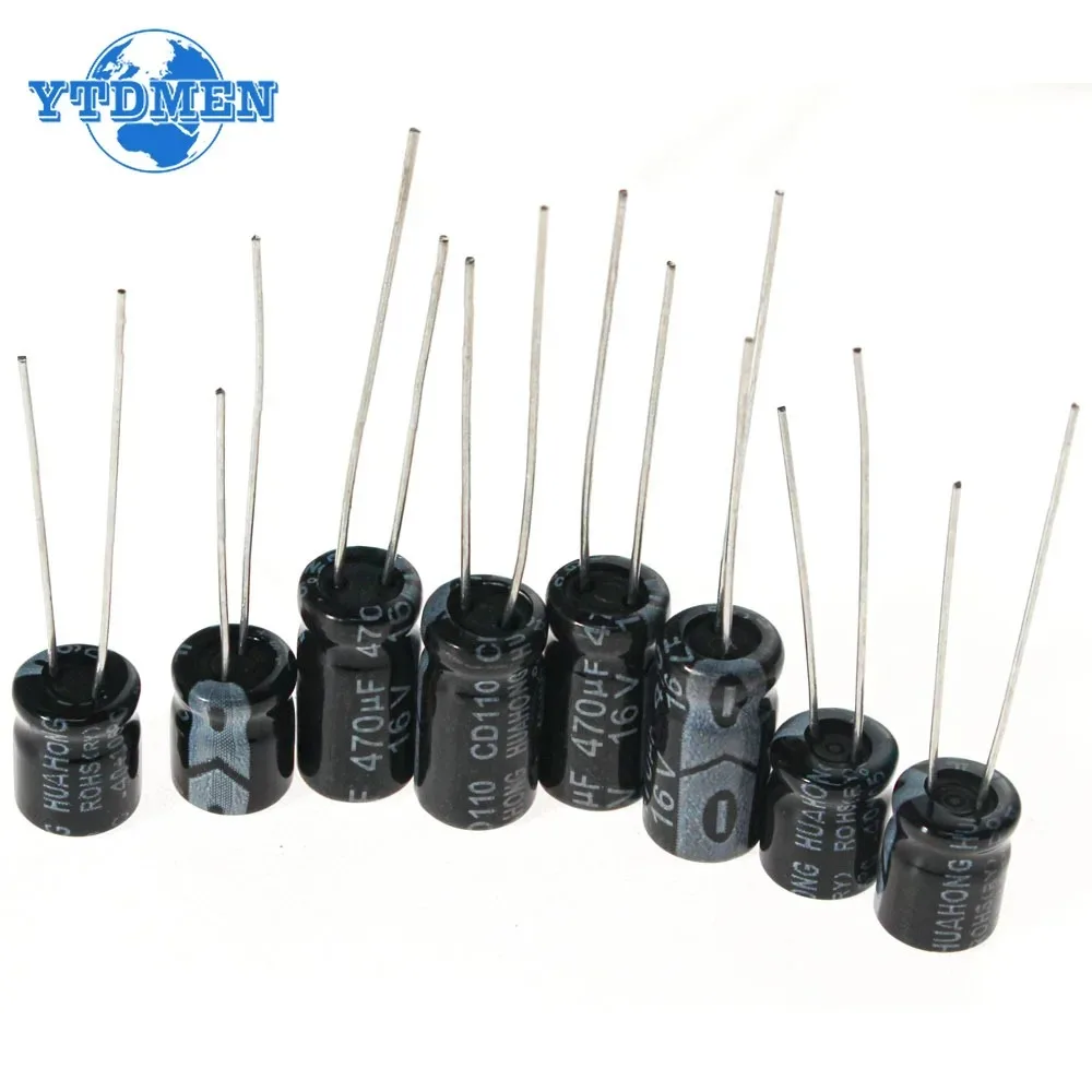 120pcs 12 Values Electrolytic Capacitor 16V 25V 50V Aluminum Electrolytic Capacitor Kit 1uF-470uF DIP Electrolyte Capacitors