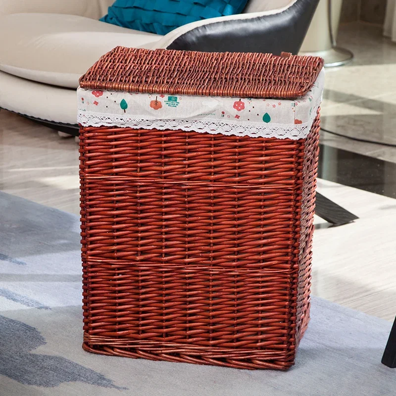 Large Capacity Rattan Laundry Basket - Vine Woven Storage with Cover, Simple and Elegant Dirty Clothes Organizer for Home