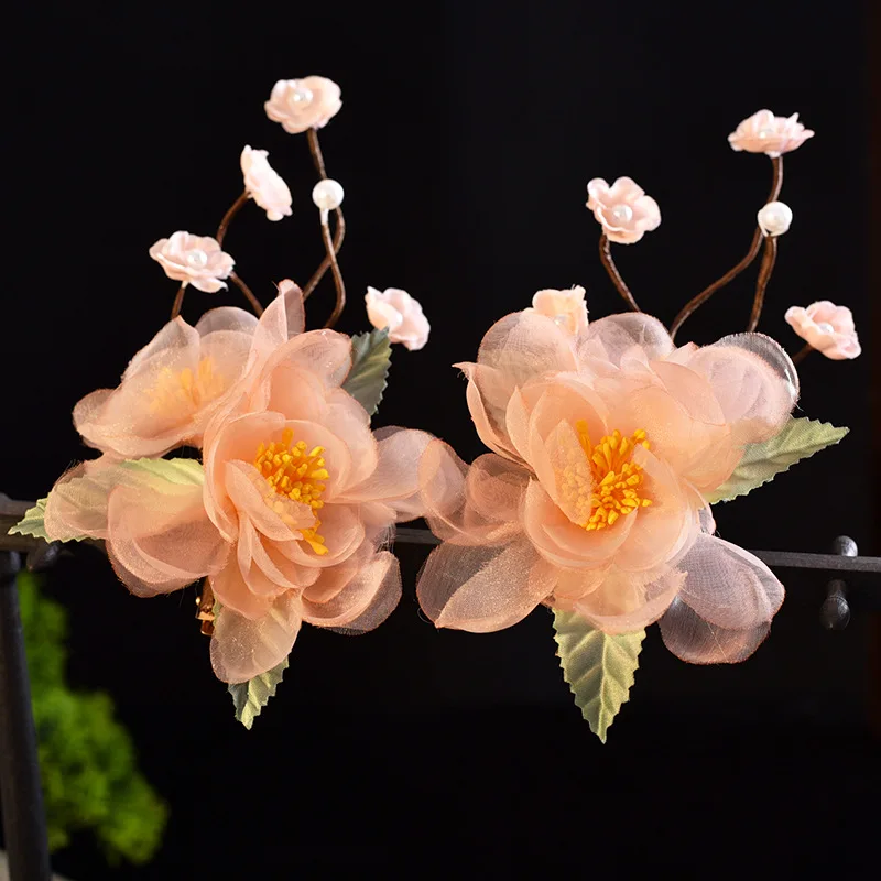 1 шт., фея ханьфу, заколка для волос с розовым цветком, заколки для волос, заколки в стиле ретро, свадебные украшения для волос, вечерние украшения для волос ханьфу, тиара, подарки