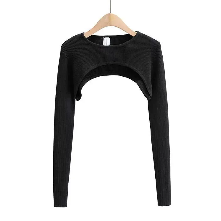 Y2k Aesthetic Clothes O-neck Black White Sexy Harajuku Knitted Tshirt T-shirts Women Long Sleeve Crop Top Spring Autumn