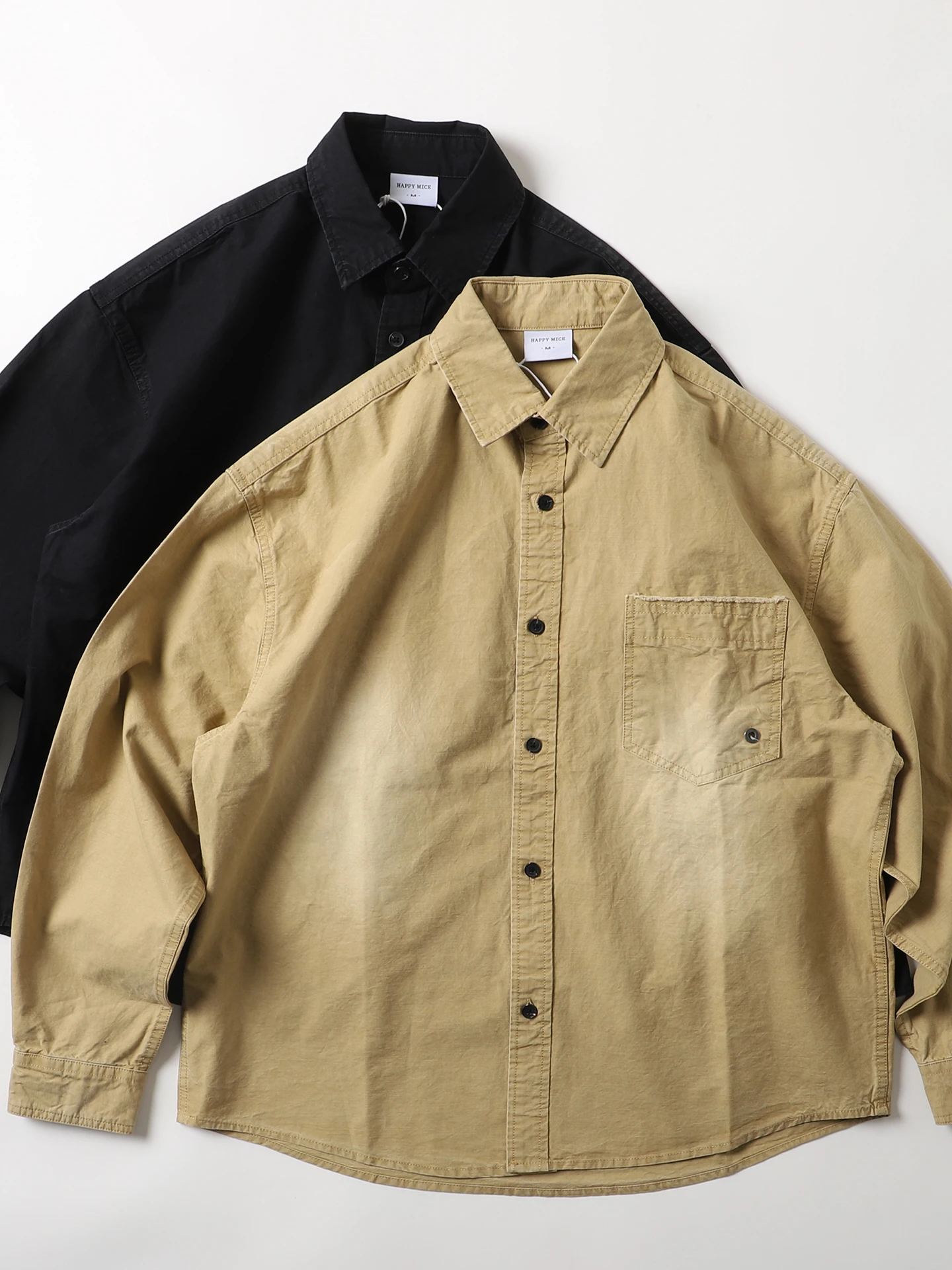 

Retro Waed Pure Cotton Long Sve Men's irt Casual Loose Sle Japanese i Color Vintage Outerwear Youth Faion