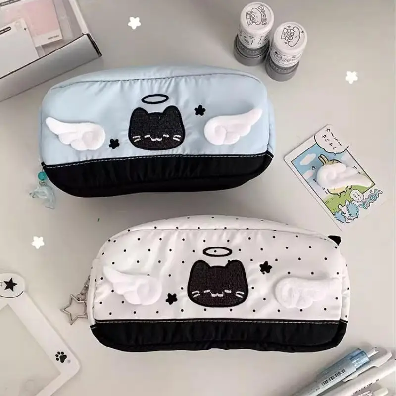 【B】Cute Cartoon Angel Cat Printed Pencil Case Student Stationery Back To School Storage Bag School Supplies Pen Stationery Gifts