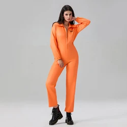 Women Man Halloween Prisoner Costume Number Print Long Sleeve Lapel Front Zipper Overalls Jumpsuit Jail Criminal Clothes