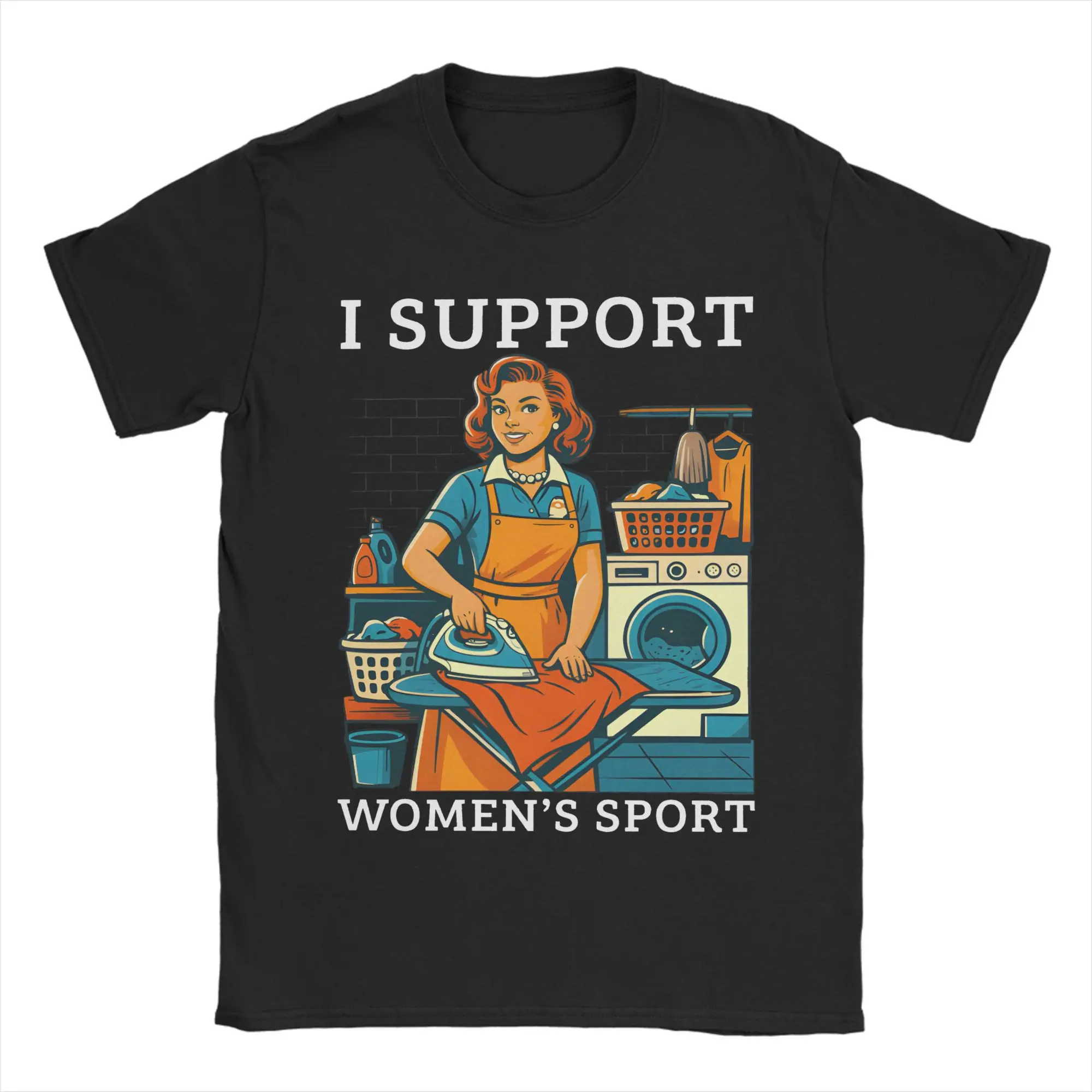 Eu apoio o esporte feminino - Camisetas engraçadas para homens, camiseta engraçada de algodão puro, gola redonda, manga curta, tamanho grande.