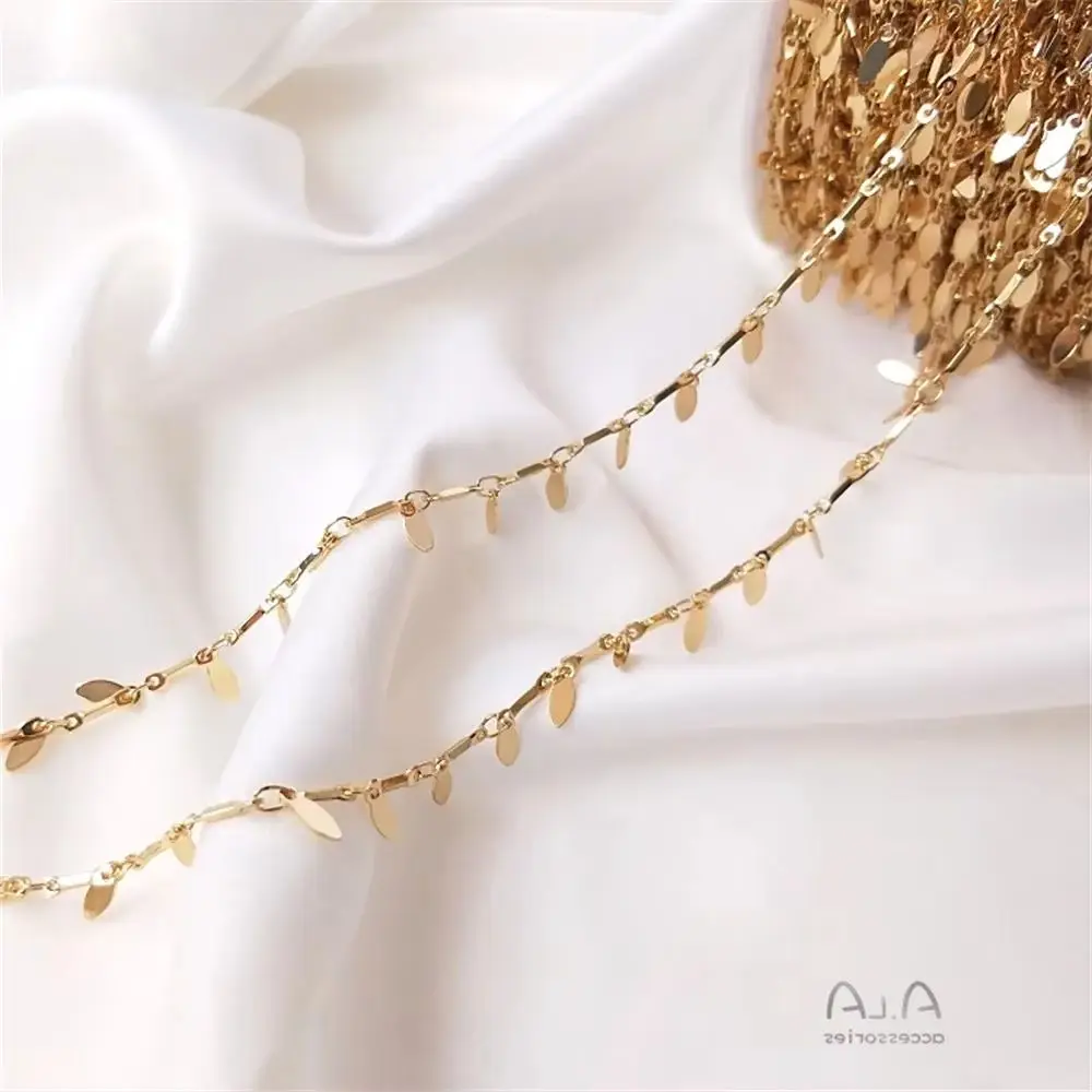 

14K Gold Plated Handmade chain hanging water drop leaf piece loose chain DIY hand anklet bracelet hanging tassel chain