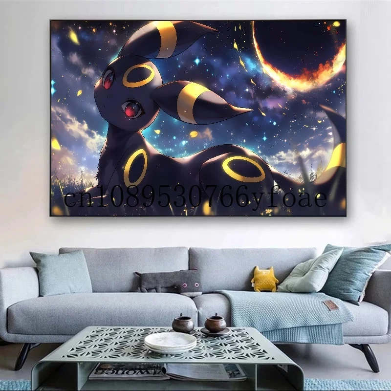 Pokemon Starry Sky Tokoh Anime Umbreon Poster Dekorasi Gambar Seni Dinding Lukisan Kanvas Cat Air Dekorasi Ruangan Modern Hadiah Anak-anak